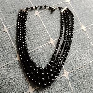 Elegant Laguna Signed Black Crystal Beaded Necklace